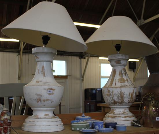 Pair large white painted lamps